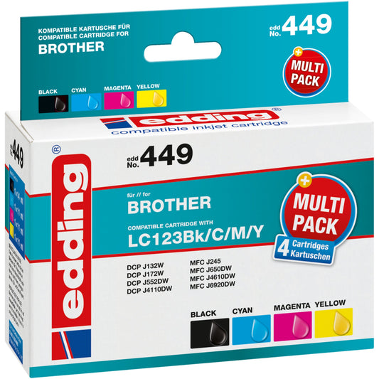 edding Tintenpatrone kein Originalzubehör Kompatibel mit: Brother LC-123 Brother LC-123 ca. 705 Seiten schwarz, ca. 3 x 1.000 Seiten farbig schwarz, mehrfarbig 4 St./Pack.