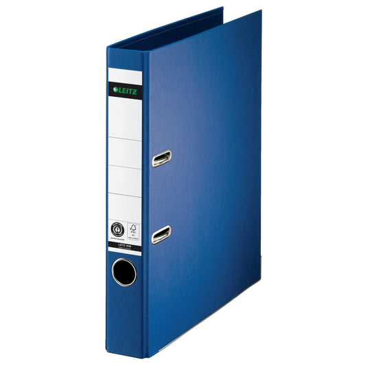 Leitz Ordner 50mm DIN A4 Rückenschild: geklebt mit Schlitzen Werkstoff: Pappe Material außen: Papier Material innen: Papier nachtblau