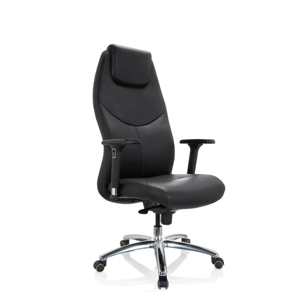 hjh OFFICE Chefsessel FERRARA 45-53cm Synchronmechanik mit Armlehnen Rolle universell (für Hart- und Teppichböden) Aluminium, poliert schwarz