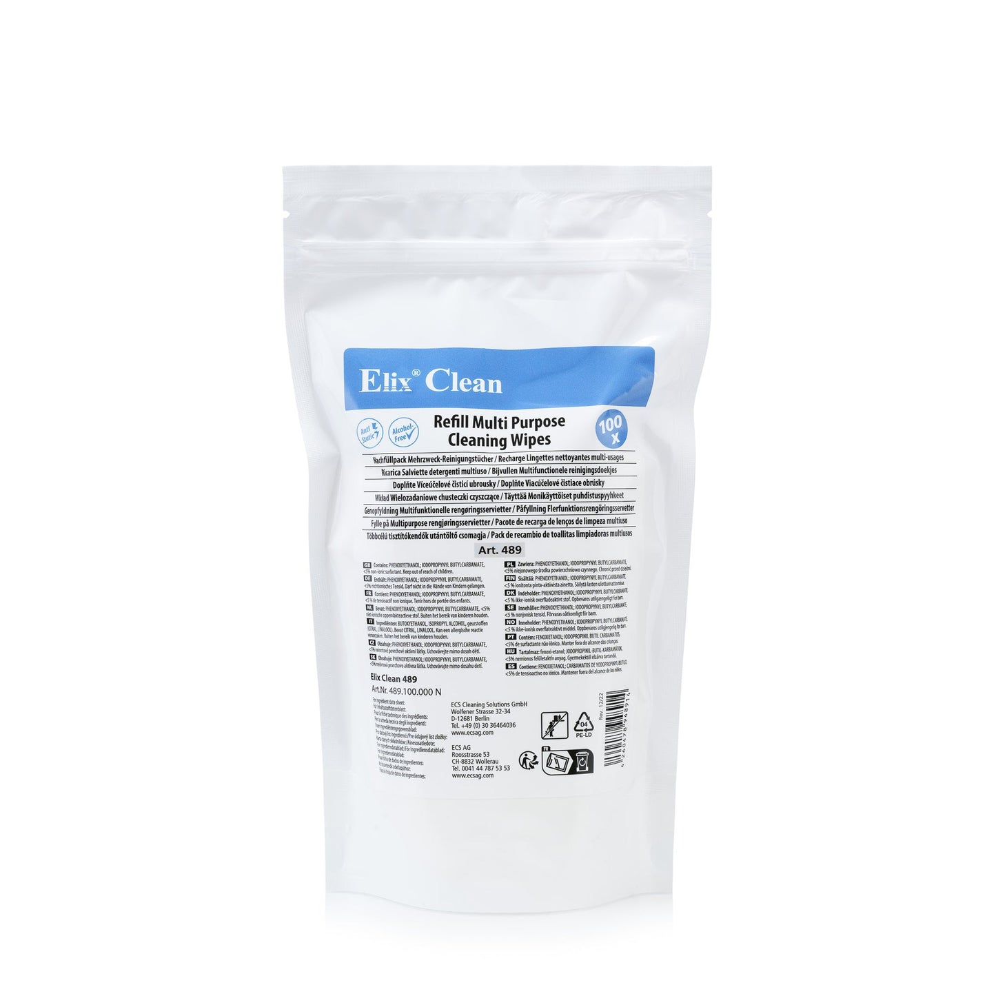 Elix Clean Reinigungstuch Refill Bildschirme, Oberflächen, Tastaturen, Telefon, Kopierer, Maus, Drucker, Mobiltelefon feucht nicht nachfüllbar Vlies 100 St./Pack.