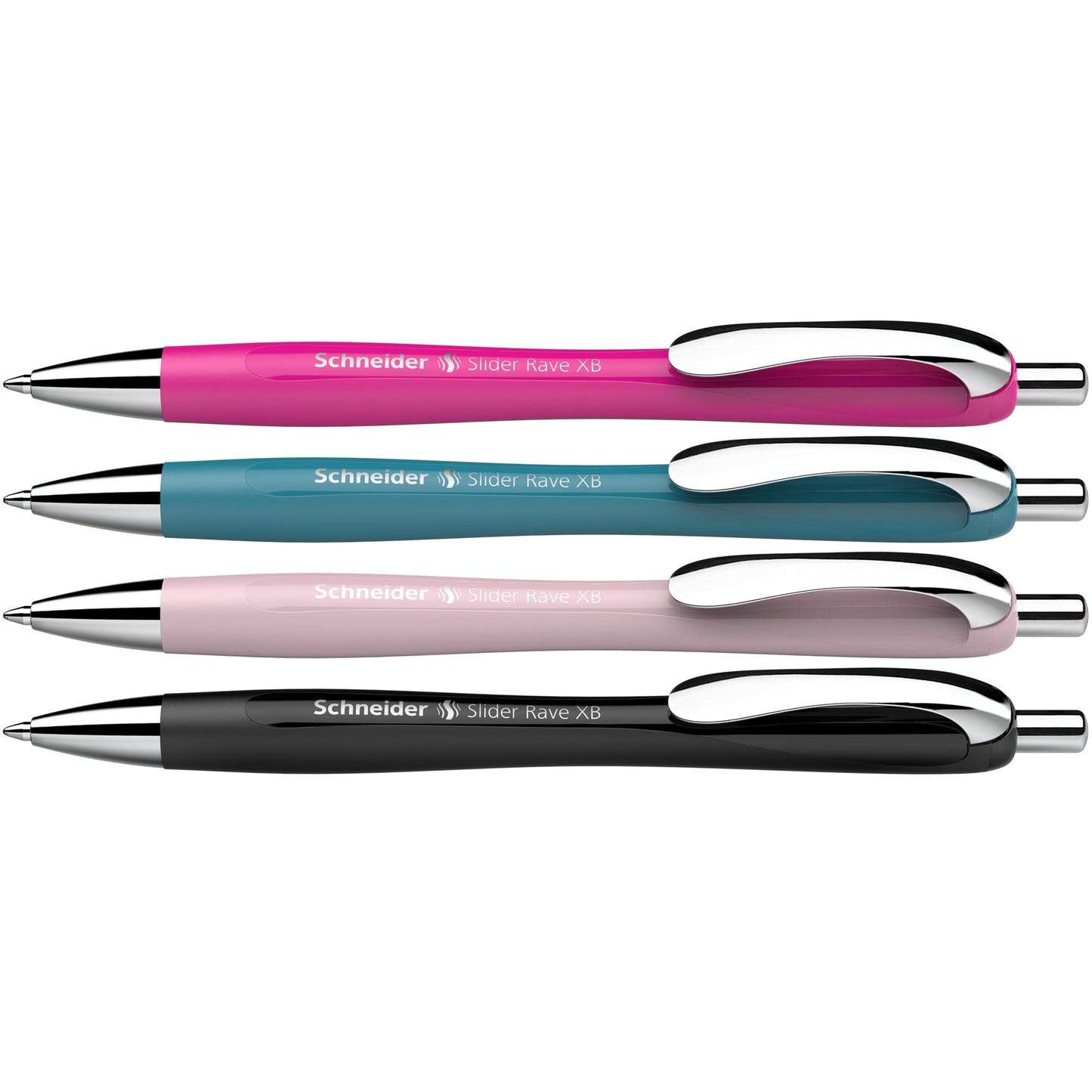 Schneider Kugelschreiber Slider Rave 0,7mm XB blau Mine auswechselbar dokumentenecht Schaftfarbe: schwarz, power pink, teal, pearl 4 St./Pack.