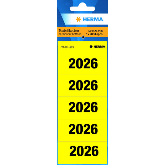 HERMA Jahresschild 60 x 26 mm (B x H) 2026 gelb 100 St./Pack.