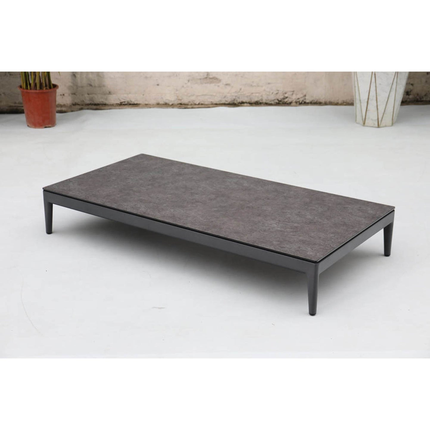 BEST Loungemöbel Athene Beistelltische Keramiktisch: 144 x 26 x 74, Teakholztisch: 89 x 36 x 39 cm (B x H x T) Keramik/Teakholz anthrazit/teakholz