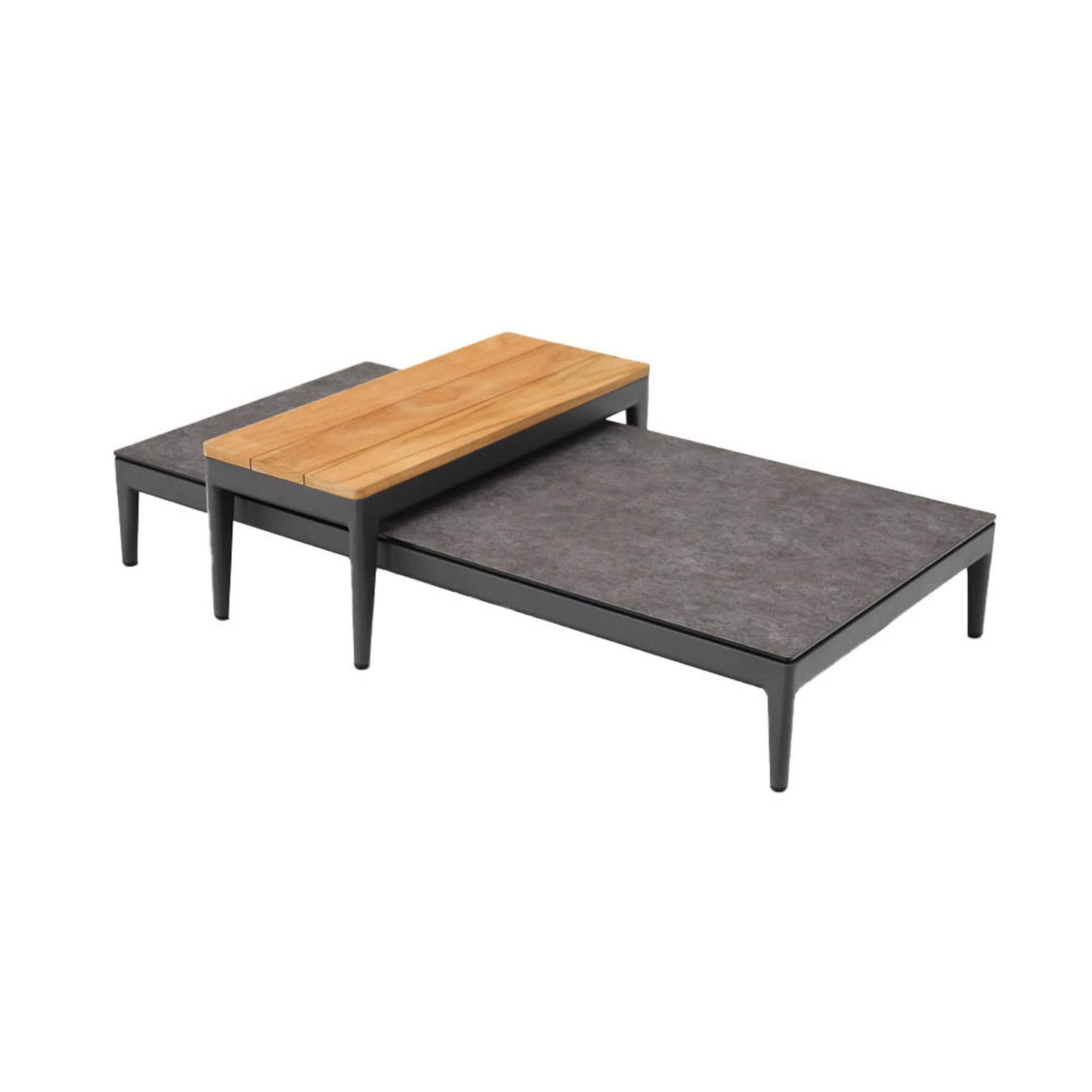 BEST Loungemöbel Athene Beistelltische Keramiktisch: 144 x 26 x 74, Teakholztisch: 89 x 36 x 39 cm (B x H x T) Keramik/Teakholz anthrazit/teakholz