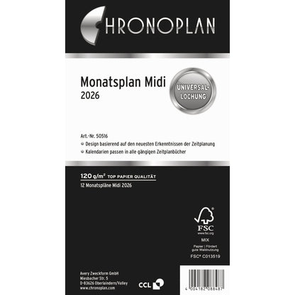 Chronoplan Einlage Kalender 2026 Midi 1 Monat/1 Seite Aktivitätenliste für den jeweiligen Monat
