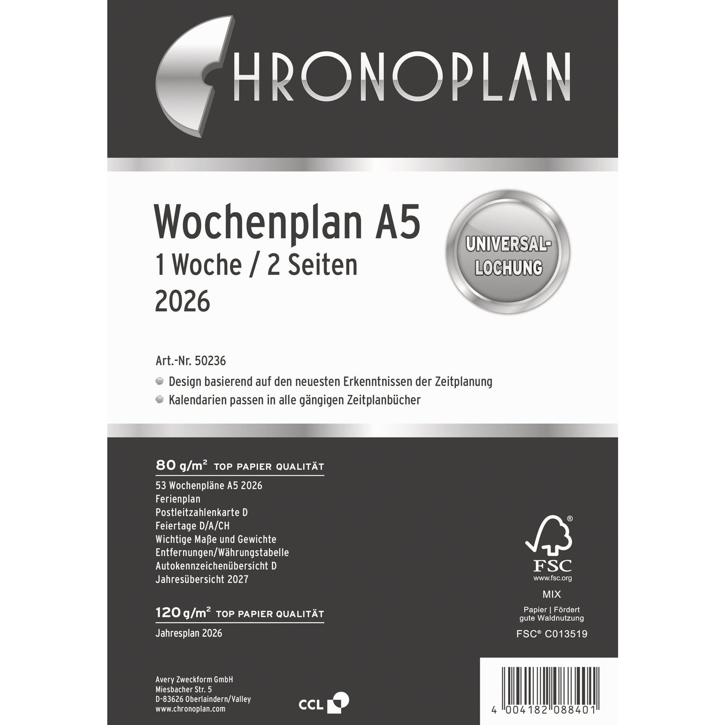 Chronoplan Einlage Kalender 2026 DIN A5 1 Woche/2 Seiten Anordnung in Spalten, Ferienplan, Feiertage,Jahresplan, Jahresübersicht Folgejahr