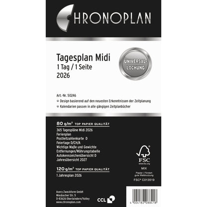 Chronoplan Einlage Kalender 2026 Midi 1 Tag/1 Seite