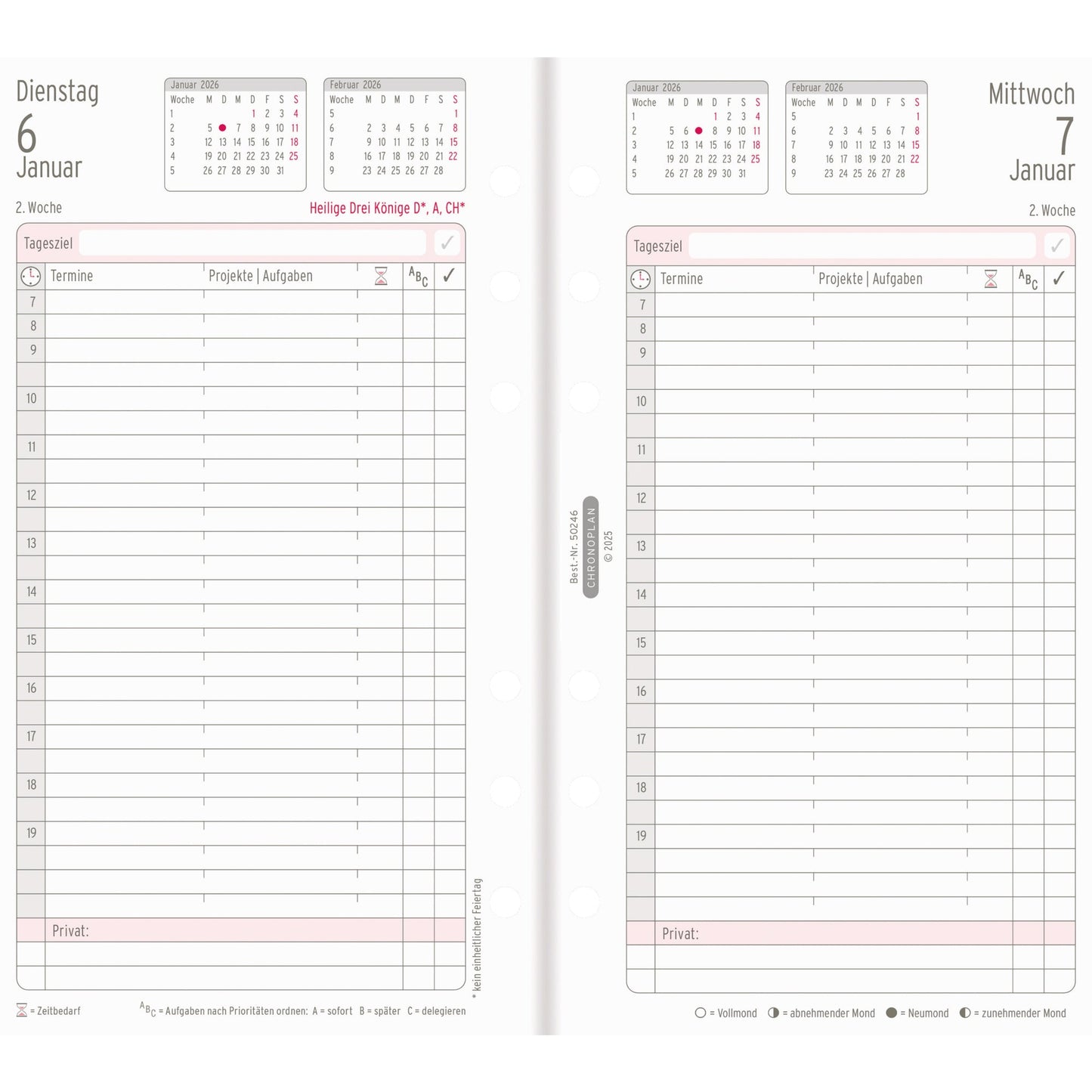Chronoplan Einlage Kalender 2026 Midi 1 Tag/1 Seite