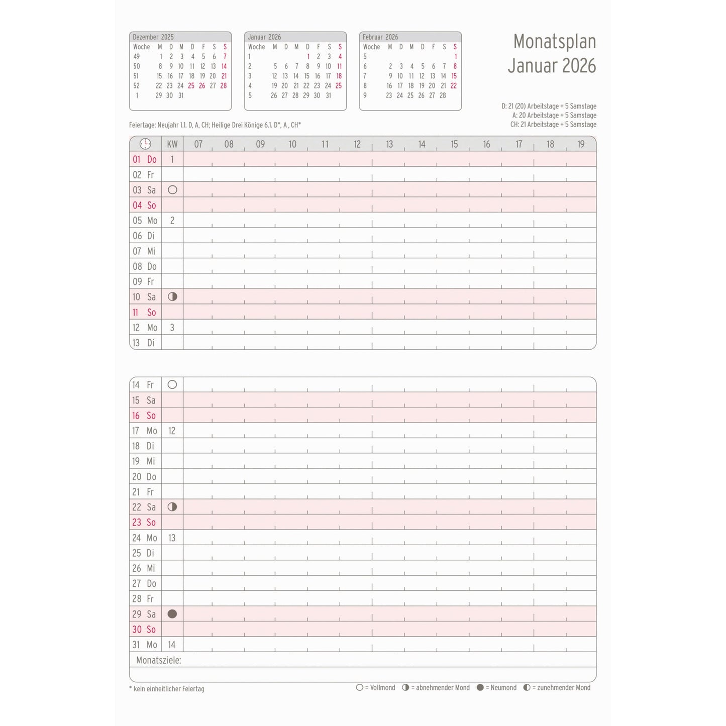 Chronoplan Einlage Kalender 2026 DIN A5 1 Monat/1 Seite Brieftaschenplan, 15 Monate, in Kunststoffhülle zum Einhängen in A5-Ringmechanik