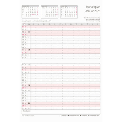Chronoplan Einlage Kalender 2026 DIN A5 1 Monat/1 Seite Brieftaschenplan, 15 Monate, in Kunststoffhülle zum Einhängen in A5-Ringmechanik
