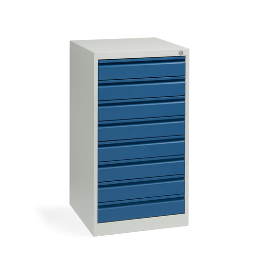Schubladenschrank WS PROFI SYSTEM 500 x 900 x 500 mm (B x H x T) 8 Schubladen Stahl Farbe der Front: enzianblau Farbe des Korpus: lichtgrau