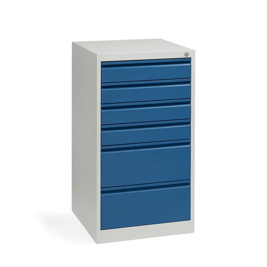 Schubladenschrank WS PROFI SYSTEM 500 x 900 x 500 mm (B x H x T) 6 Schubladen Stahl Farbe der Front: enzianblau Farbe des Korpus: lichtgrau