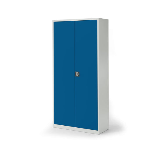 Flügeltürenschrank 920 x 1.950 x 420 mm (B x H x T) 4 Fachböden Stahl Farbe der Front: enzianblau Farbe des Korpus: lichtgrau