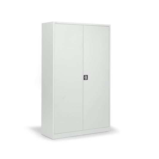 Flügeltürenschrank 1.200 x 1.950 x 420 mm (B x H x T) 4 Fachböden Stahl Farbe der Front: lichtgrau Farbe des Korpus: lichtgrau