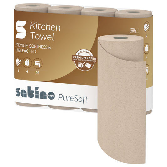 Satino by WEPA Küchenrolle PureSoft 2-lagig Papier, 100 % recycelte Wellpappe softbeige 4 Rl./Pack.