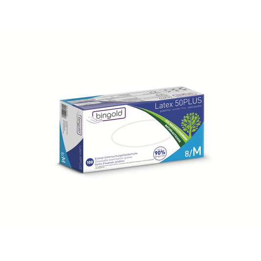 BINGOLD Einweghandschuhe Latex 50PLUS M Latex natur 100 St./Pack.