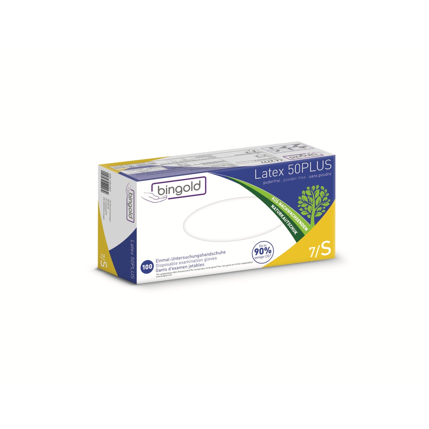BINGOLD Einweghandschuhe Latex 50PLUS S Latex natur 100 St./Pack.