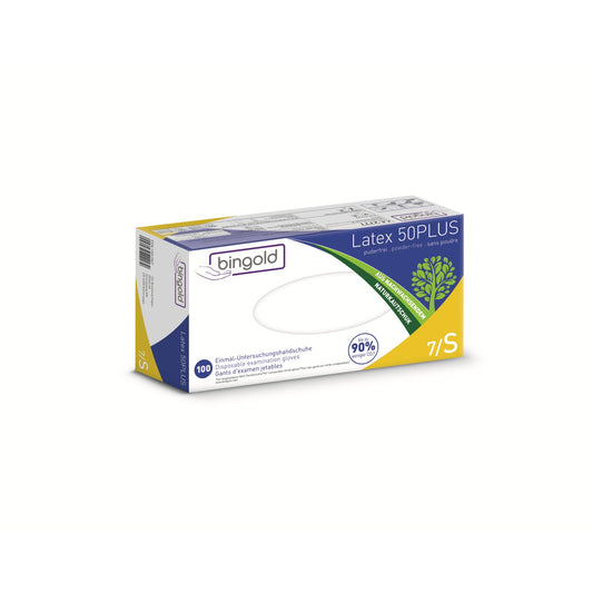 BINGOLD Einweghandschuhe Latex 50PLUS S Latex natur 100 St./Pack.