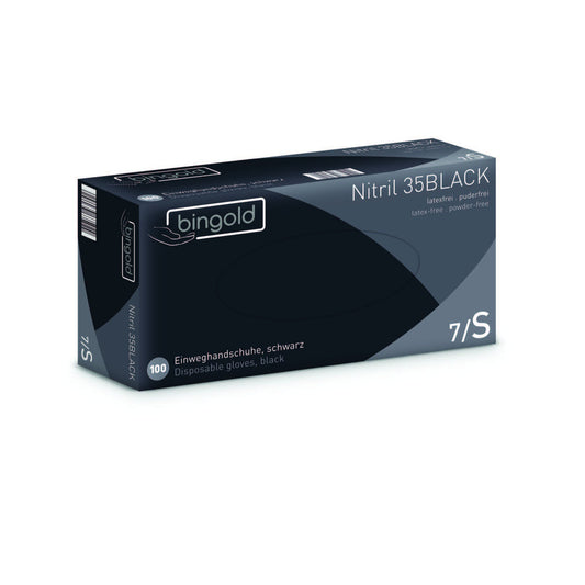 BINGOLD Einweghandschuhe Nitril 35BLACK S Nitril schwarz 100 St./Pack.