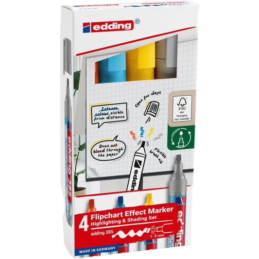 edding Flipchartmarker 385 effect 1-5mm farbig sortiert 4 St./Pack.