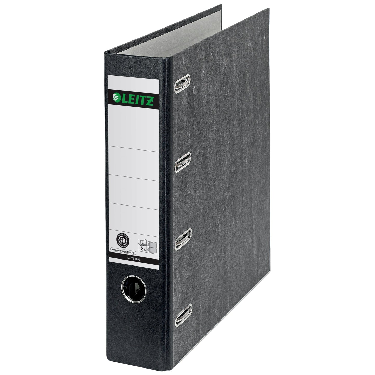 Leitz Doppelordner 75mm 2 x DIN A5 quer Rückenschild: geklebt Hebelmechanik Graupappe, 100 % recycelt Wolkenmarmor schwarz