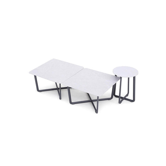 BEST Loungemöbel Fellow 3 x Beistelltisch quadratische Tische: 60 x 34,5 x 60, runder Tisch: 35 x 44,5 x 35 cm (B x H x T) Keramik sand
