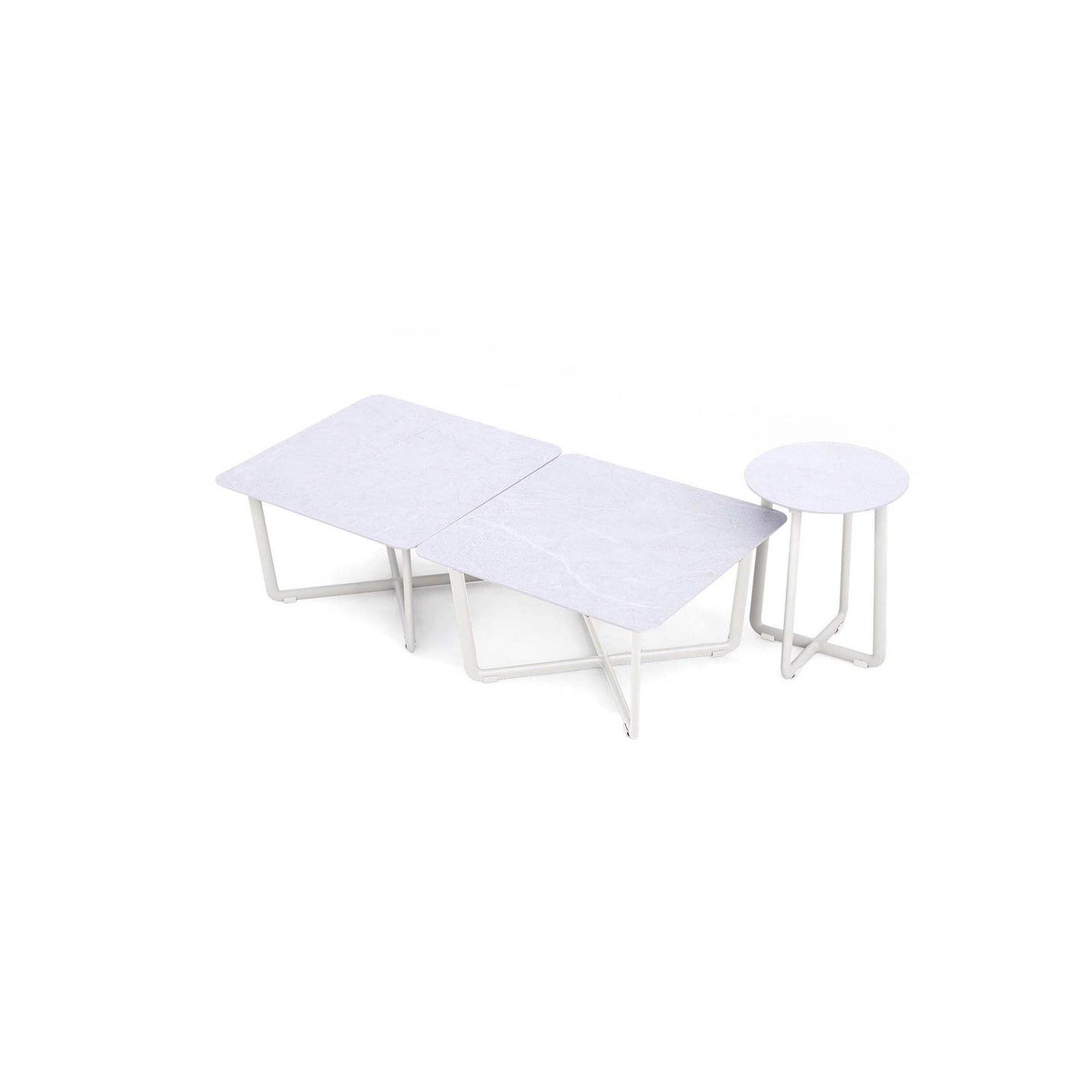 BEST Loungemöbel Fellow 3 x Beistelltisch quadratische Tische: 60 x 34,5 x 60, runder Tisch: 35 x 44,5 x 35 cm (B x H x T) Keramik sand