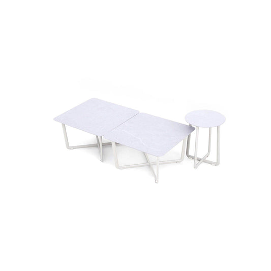 BEST Loungemöbel Fellow 3 x Beistelltisch quadratische Tische: 60 x 34,5 x 60, runder Tisch: 35 x 44,5 x 35 cm (B x H x T) Keramik sand