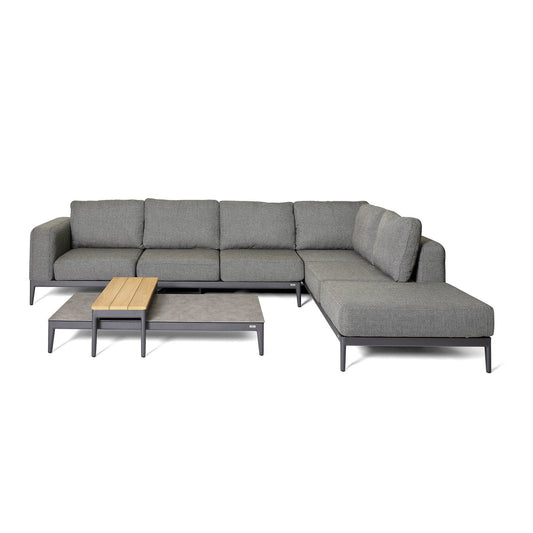 BEST Loungemöbel Athene 2 x Sofa, 1 x Keramiktisch, 1 x Teakholztisch Sofa: 230 x 67 x 92, Keramiktisch: 144 x 26 x 74, Teakholztisch: 89 x 36 x 39 cm (B x H x T) Keramik/Teakholz anthrazit/teakholz