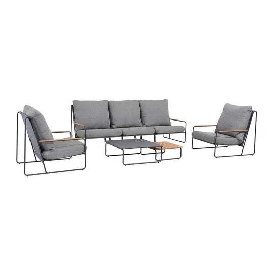 BEST Loungemöbel Portofino 1 x Bank, 1 x Sessel, 2 x Tisch Bank: 238 x 95 x 94, Sessel: 82 x 95 x 95, Tisch: 80 x 30 x 80, Tisch: 60 x 23 x 60 cm (B x H x T) großer Tisch: Stahl, kleiner Tisch Teakholz Textilene