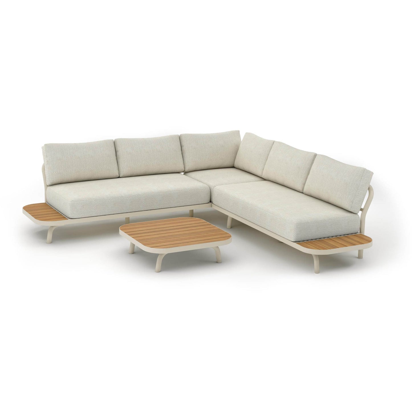 BEST Loungemöbel Paros 2 x Sofa, 1 x Tisch Sofa links: 232 x 61 x 80, Sofa rechts: 152 x 61 x 80, Tisch: 65 x 22 x 65 cm (B x H x T) Akazienholz akazie sand