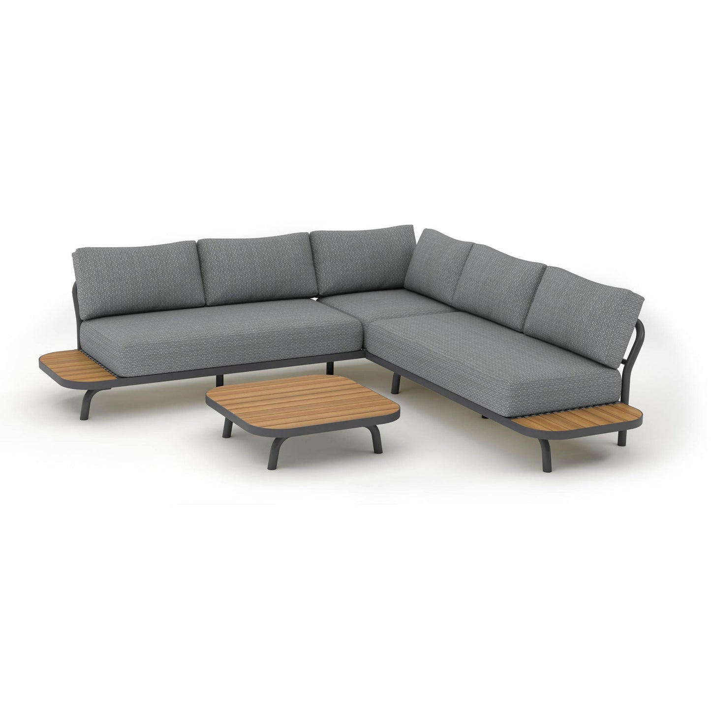 BEST Loungemöbel Paros 2 x Sofa, 1 x Tisch Sofa links: 232 x 61 x 80, Sofa rechts: 152 x 61 x 80, Tisch: 65 x 22 x 65 cm (B x H x T) Akazienholz akazie anthrazit