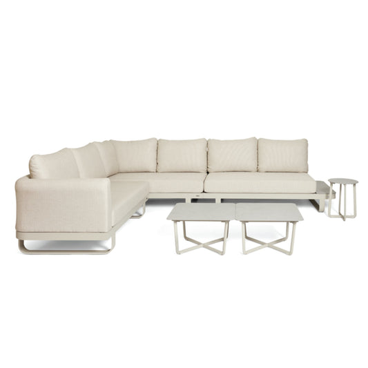 BEST Loungemöbel Fellow 1 x 2-Sitzer-Bank rechts, 1 x 2-Sitzer-Banklinks, 2 x quadratischer Tisch, 1 x runder Tisch 2-Sitzer-Bank rechts/links: 320 x 69 x 242, quadratischer Tisch: 60 x 34,5 x 60, runder Tisch: 35 x 44,5 x 35 cm (B x H x T) Keramik