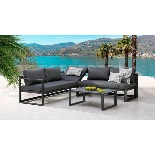 BEST Loungemöbel Rhodos 1 x 3-Sitzer-Bank, 1 x 2-Sitzer-Bank, 1 x Tisch 3-Sitzer-Bank: 212 x 77 x 70, 2-Sitzer-Bank: 142 x 77 x 70, Tisch: 88 x 35 x 60 cm (B x H x T) Milchglas anthrazit anthrazit
