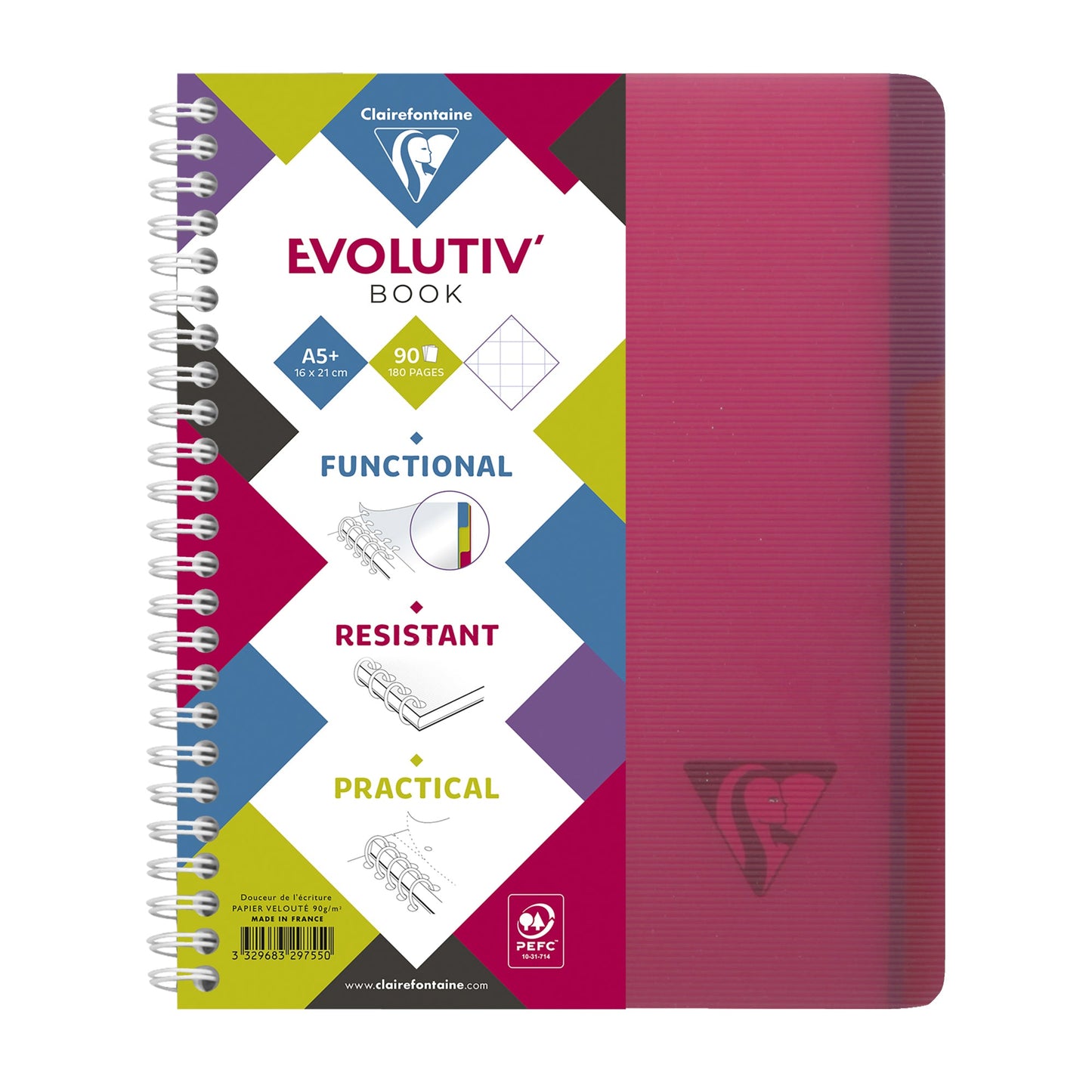 Clairefontaine Collegeblock Evolutiv'Book DIN A5+ kariert 90g/m² farbig sortiert (freie Farbauswahl nicht möglich) 90 Bl.