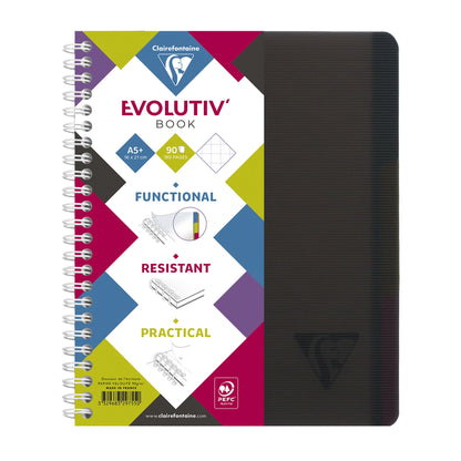 Clairefontaine Collegeblock Evolutiv'Book DIN A5+ kariert 90g/m² farbig sortiert (freie Farbauswahl nicht möglich) 90 Bl.