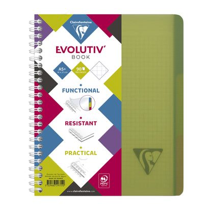 Clairefontaine Collegeblock Evolutiv'Book DIN A5+ kariert 90g/m² farbig sortiert (freie Farbauswahl nicht möglich) 90 Bl.