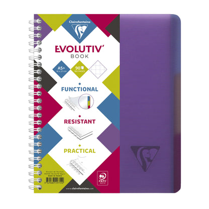 Clairefontaine Collegeblock Evolutiv'Book DIN A5+ kariert 90g/m² farbig sortiert (freie Farbauswahl nicht möglich) 90 Bl.