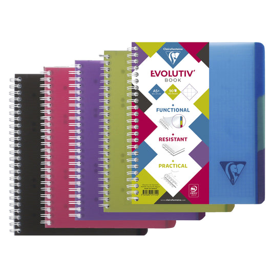 Clairefontaine Collegeblock Evolutiv'Book DIN A5+ kariert 90g/m² farbig sortiert (freie Farbauswahl nicht möglich) 90 Bl.