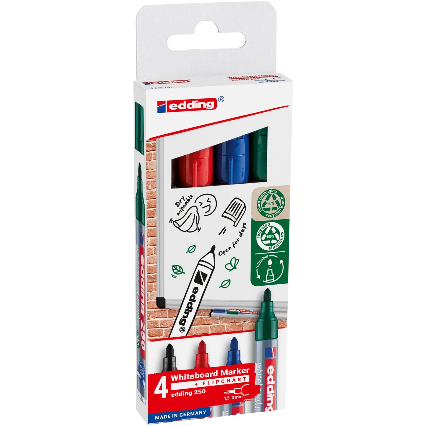 edding Whiteboardmarker 250 1,5-3mm farbig sortiert 4 St./Pack.