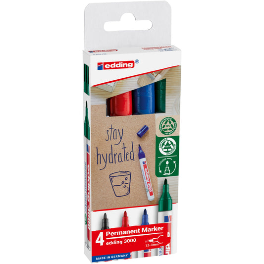 edding Permanentmarker 3000 1,5-3mm farbig sortiert 4 St./Pack.