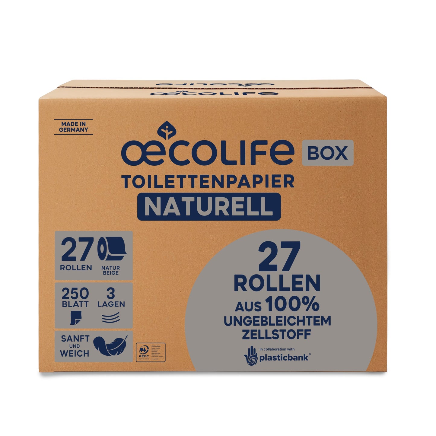 oecolife Toilettenpapier Ungebleicht 1602702 3lg 250Bl 27St