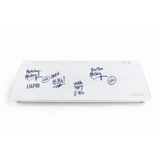 magnetoplan® Memoboard Desk-Organizer 42 x 5,6 x 18 cm (B x H x T) inkl. schwarzer Boardmarker mit Löschfunktion ABS Kunststoff/Glas weiß