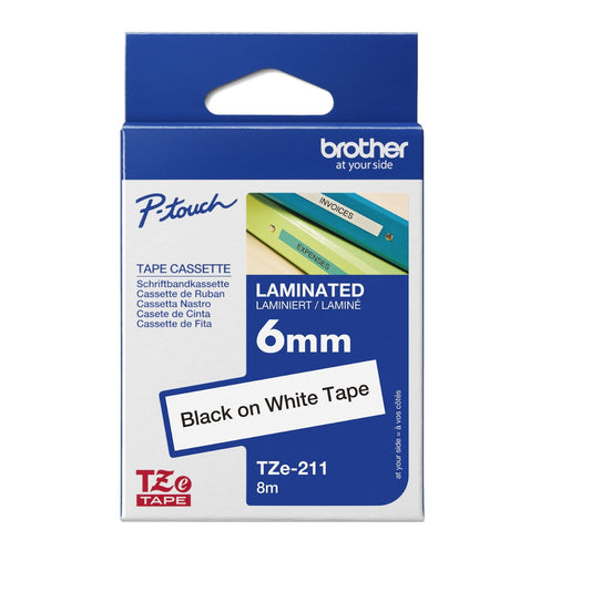 Brother Schriftbandkassette P-touch 6 mm x 8 m (B x L) weiß schwarz
