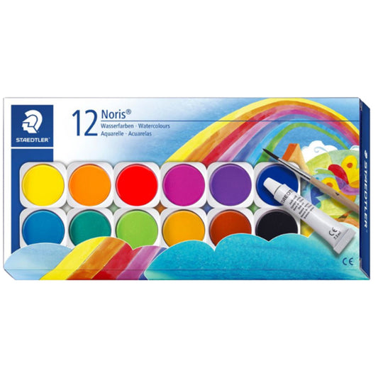 STAEDTLER® Farbkasten Noris® 12 Farben gelb, ockergelb, zinnoberrot, magenta, ultramarinblau, cyan, orange, blaugrün, gelbgrün, violett, siena gebrannt, schwarz Kunststoff