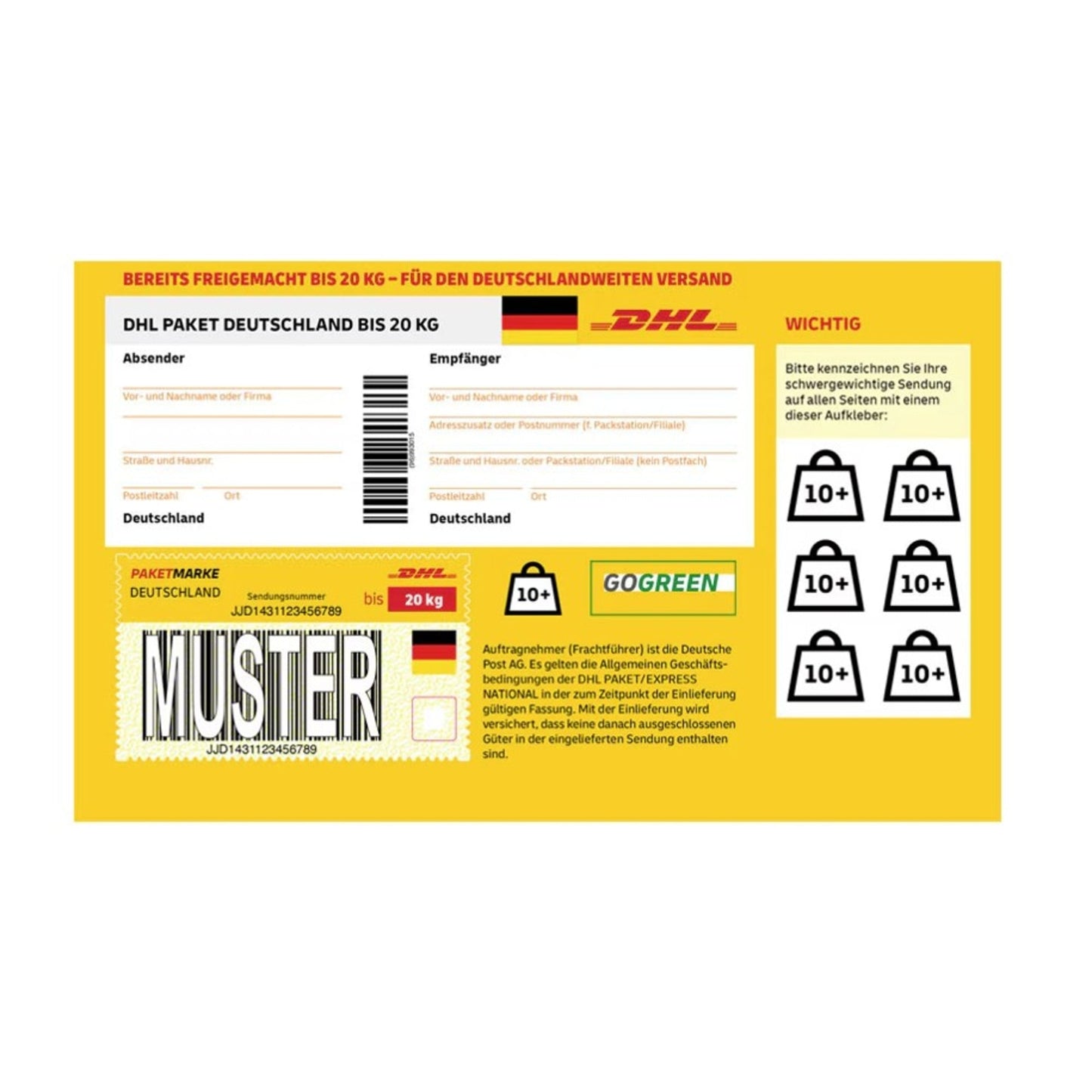 Paketmarke Deutschland max. Größe 120 x 60 x 60 cm (B x H x T), bis 20 kg