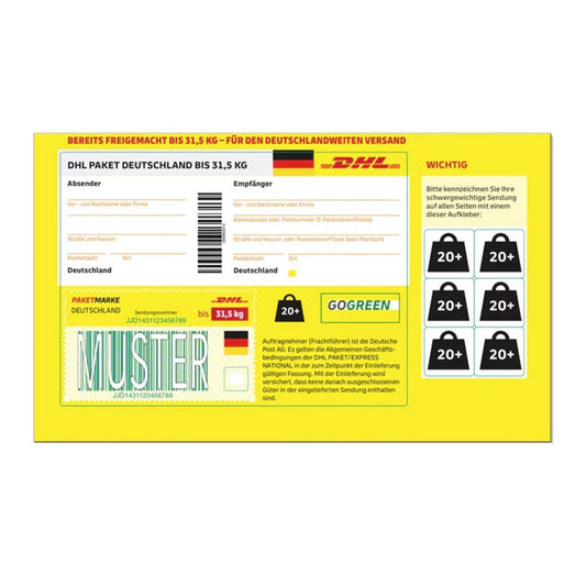 Paketmarke Deutschland max. Größe 120 x 60 x 60 cm (B x H x T), bis 31,5 kg