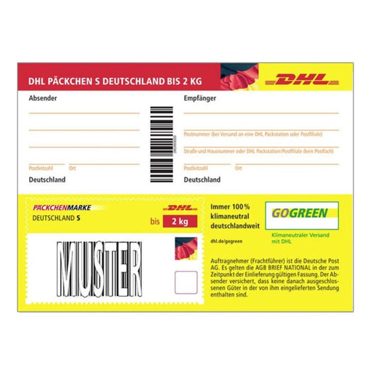 Paketmarke Deutschland S, max. Größe 35 x 25 x 10 cm (B x H x T), bis 2 kg