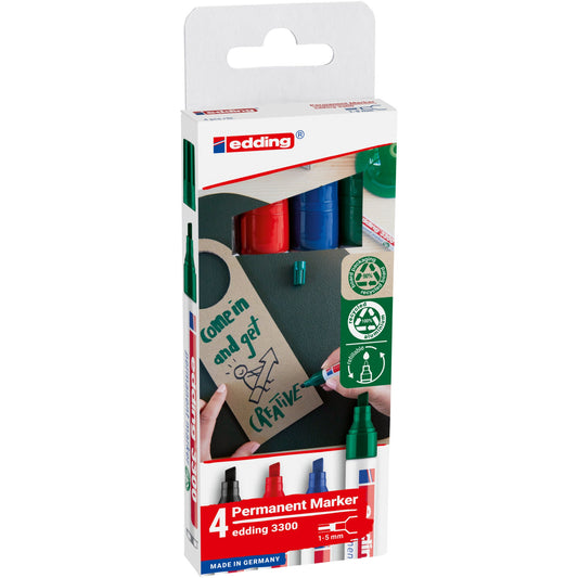 edding Permanentmarker 3300 1-5mm farbig sortiert 4 St./Pack.