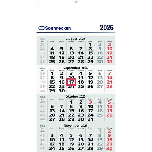 Soennecken Wandkalender 30 x 60 cm (B x H) 2026 schwarz/rot